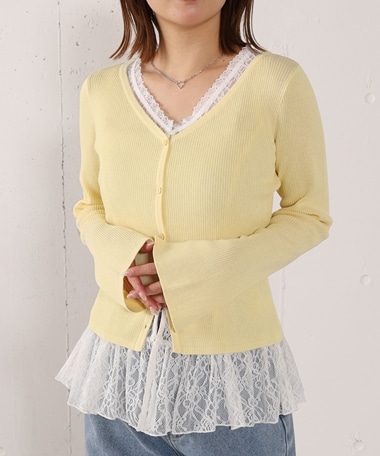 レイヤードレースＴＯＰＳ×ニットカーディガンＳＥＴ
