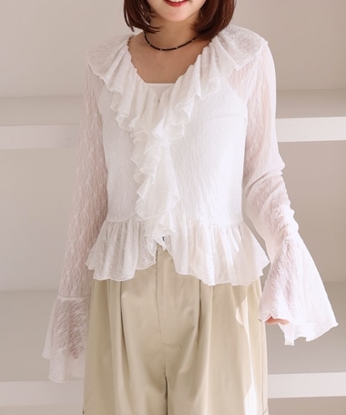 カットレースラッフルフリルＴＯＰＳ