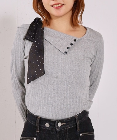 肩リボンワンショルカットＴＯＰＳ