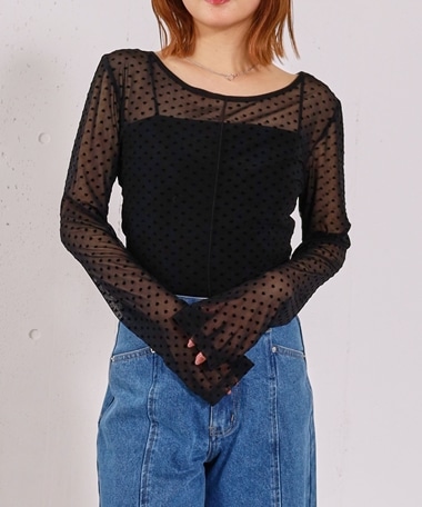 フロッキーハートチュールクルーネックTOPS