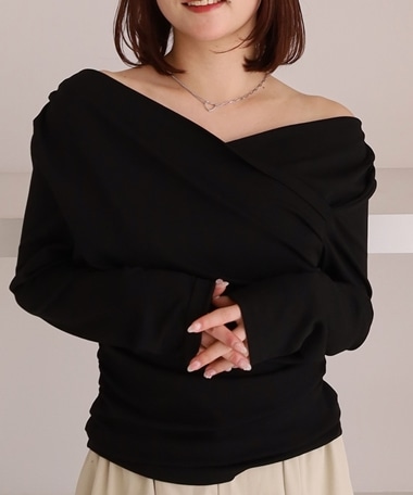【ONかわ】クロスタックドレープオフショルカットTOPS
