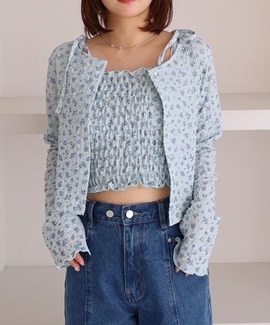 小花柄シャーリングビスチェカットアンサンブル