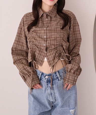 チェックショートドロストシャツ