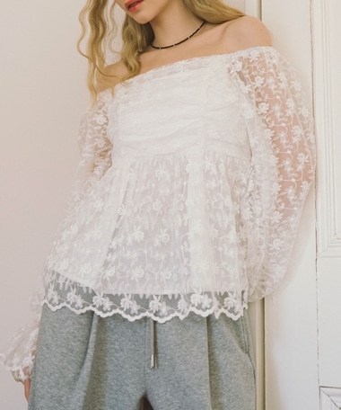 刺繍レース２ｗａｙオフショルブラウス