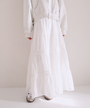 コットンレースティアードスカート