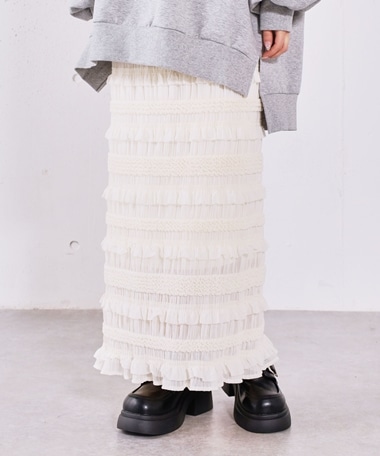 シャーリングフリルタイトスカート