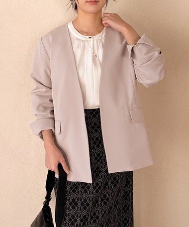 【ハレの日にも/セットアップ対応】ストレッチＶノーカラージャケット