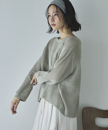 透かし柄メッシュニット