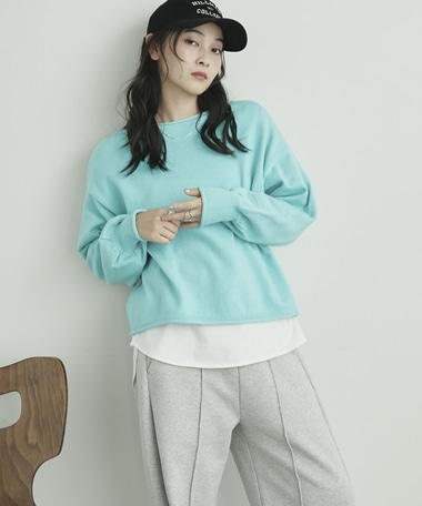 カーリングボートネックニットプルオーバー