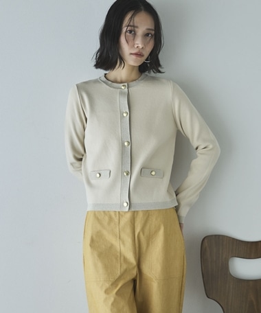 ラメ配色ニットカーディガン