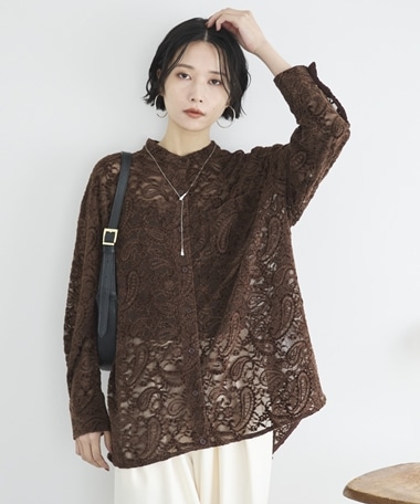 フロッキーレースバンドカラーシャツ／