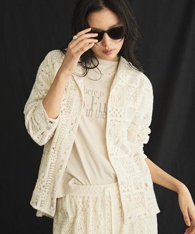 パッチワークレース開襟シャツ