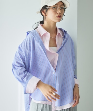 シアー2WAYシャツ(ストライプ/チェック)