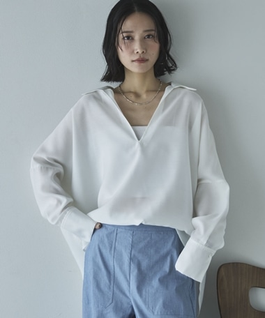 麻調シアースキッパーブラウス
