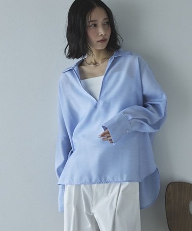 麻調シアースキッパーブラウス