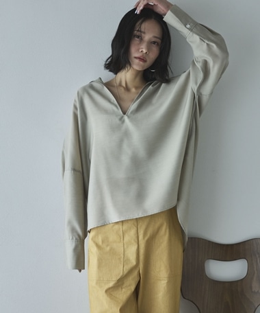 麻調シアースキッパーブラウス
