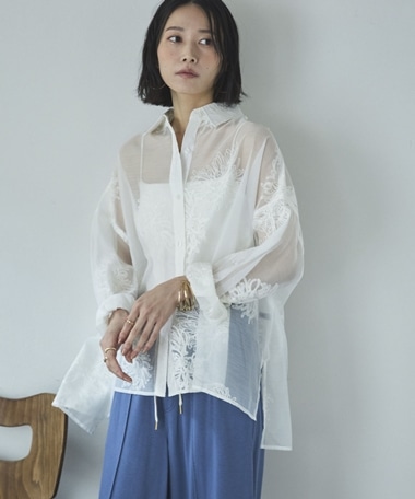 フラワー刺繍オーバーシャツ