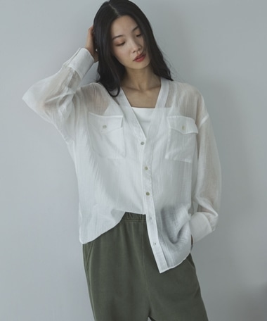 Ｖ開きシアー楊柳ブラウス
