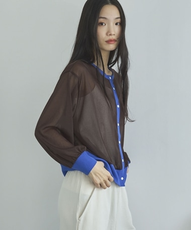 【EC限定】バイカラーシアーカーディガン