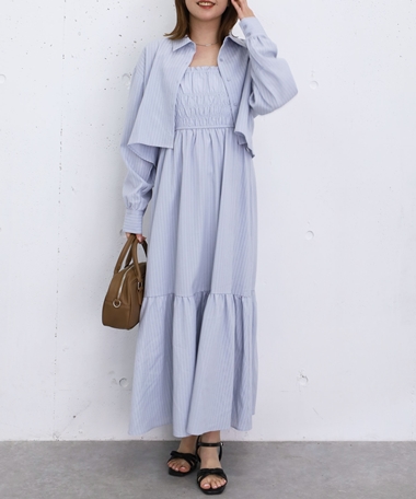 ショートシャツ×シャーリングキャミワンピースＳＥＴ