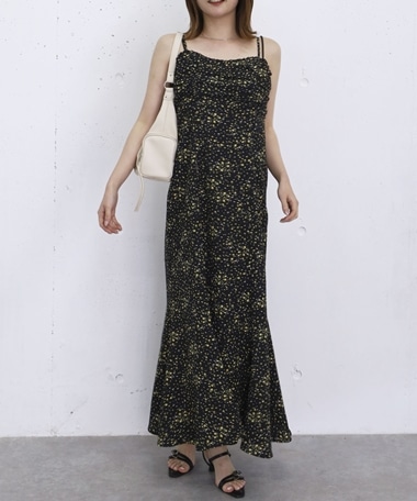 フロントギャザー花柄キャミワンピース