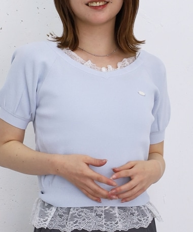 レースレイヤード２ｗａｙＶネックニットプルオーバー