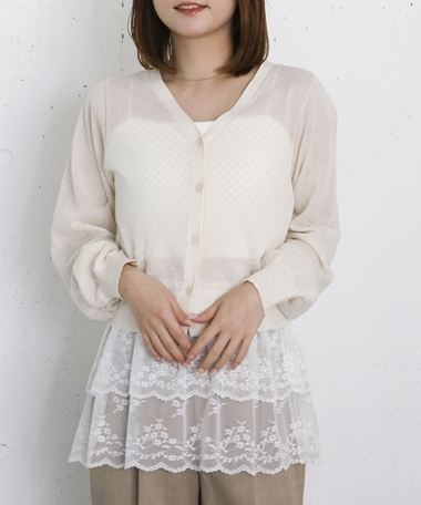 ドットシアーショートニットカーディガン
