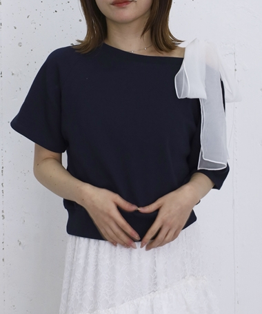 オーガンジーリボンオフショルスウェット