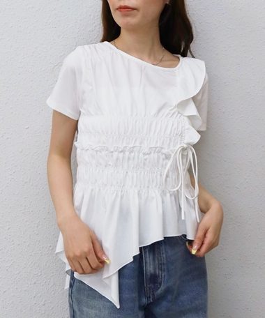 アシメギャザーフリルTEE