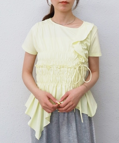 【アシメフリルで視線を惹く主役TEE】アシメギャザーフリルＴＥＥ