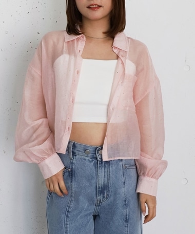 ラインストーンシアーショートシャツ