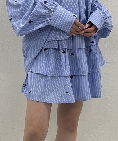 花柄刺繍ストライプフリルミニSK