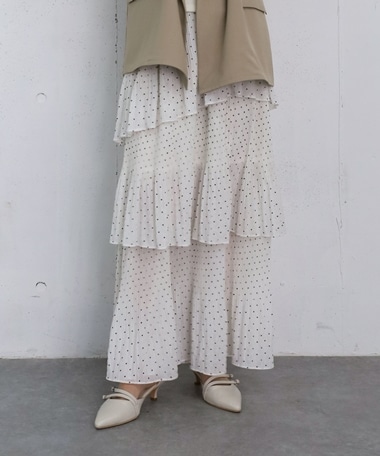 ドットプリーツフリルティアードスカート