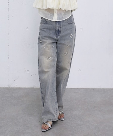 ビジューストレートデニム