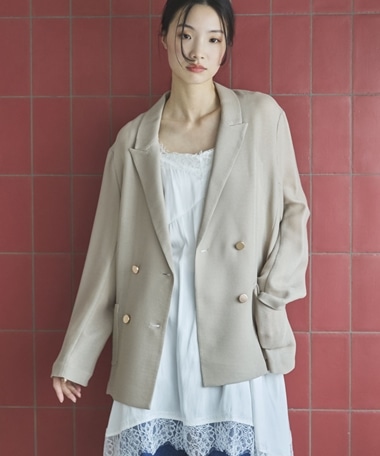 【ロングシーズンHIT ITEM】メッシュテーラードダブルジャケット