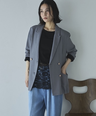 【ロングシーズンHIT ITEM】メッシュテーラードダブルジャケット