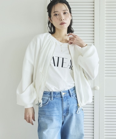 麻調シアーネックギャザーブルゾン
