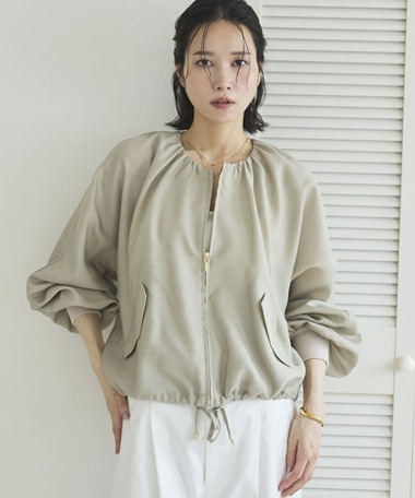 麻調シアーネックギャザーブルゾン