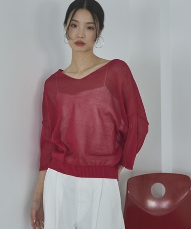 ストローヤーンニットＶネックプルオーバー