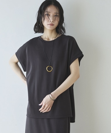 【セットアップ対応】【1秒コーデ】多機能ソフトリブフレンチスリーブトップス