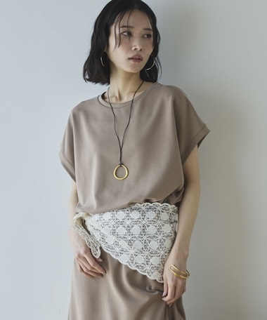 【セットアップ対応】【1秒コーデ】多機能ソフトリブフレンチスリーブトップス