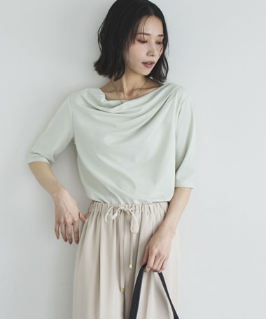 ニュアンスネック５分袖カットソー