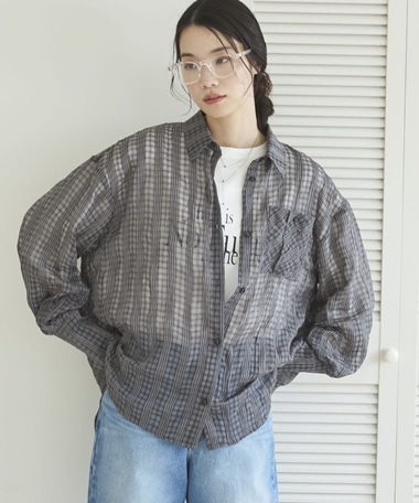 【EC限定】チェックシアーボリュームスリーブシャツ