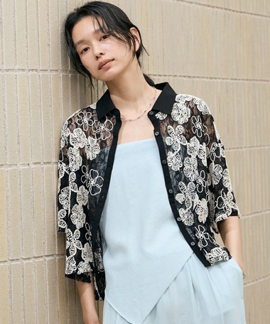 コードレースクロップドシャツ