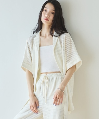 【セットアップ対応】【1秒コーデ】メッシュレースオーバーシャツ