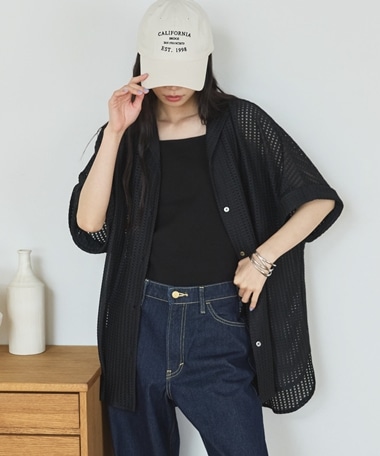 【セットアップ対応】【1秒コーデ】メッシュレースオーバーシャツ