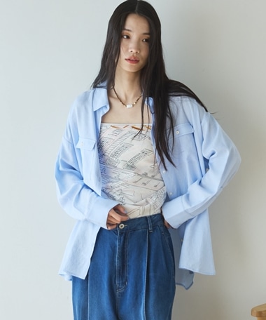 【接触冷感／マシンウォシャブル】リネンライクアウトポケットシャツ