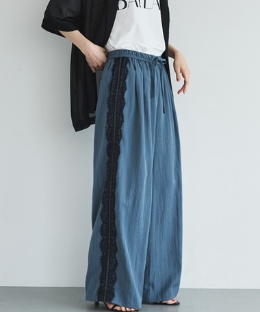サイドラインレースギャザーパンツ
