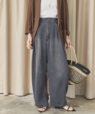 ’ソフトデニムワイドタックパンツ’／