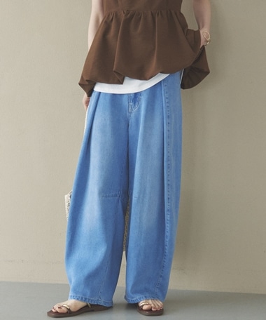 ’ソフトデニムワイドタックパンツ’／